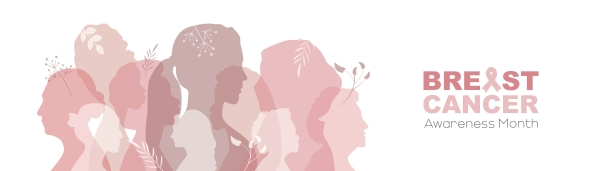 A graphic with pink silhouettes of women and text reading Breast Cancer Awareness Month.
